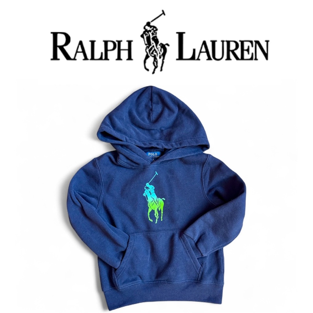 Polo Ralph Lauren Kids Navy Pullover Hoodie with Polo Logo. Size 5